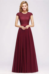 Elegante vestido de noche con mangas cortas y corte A, vestido de fiesta largo azul marino